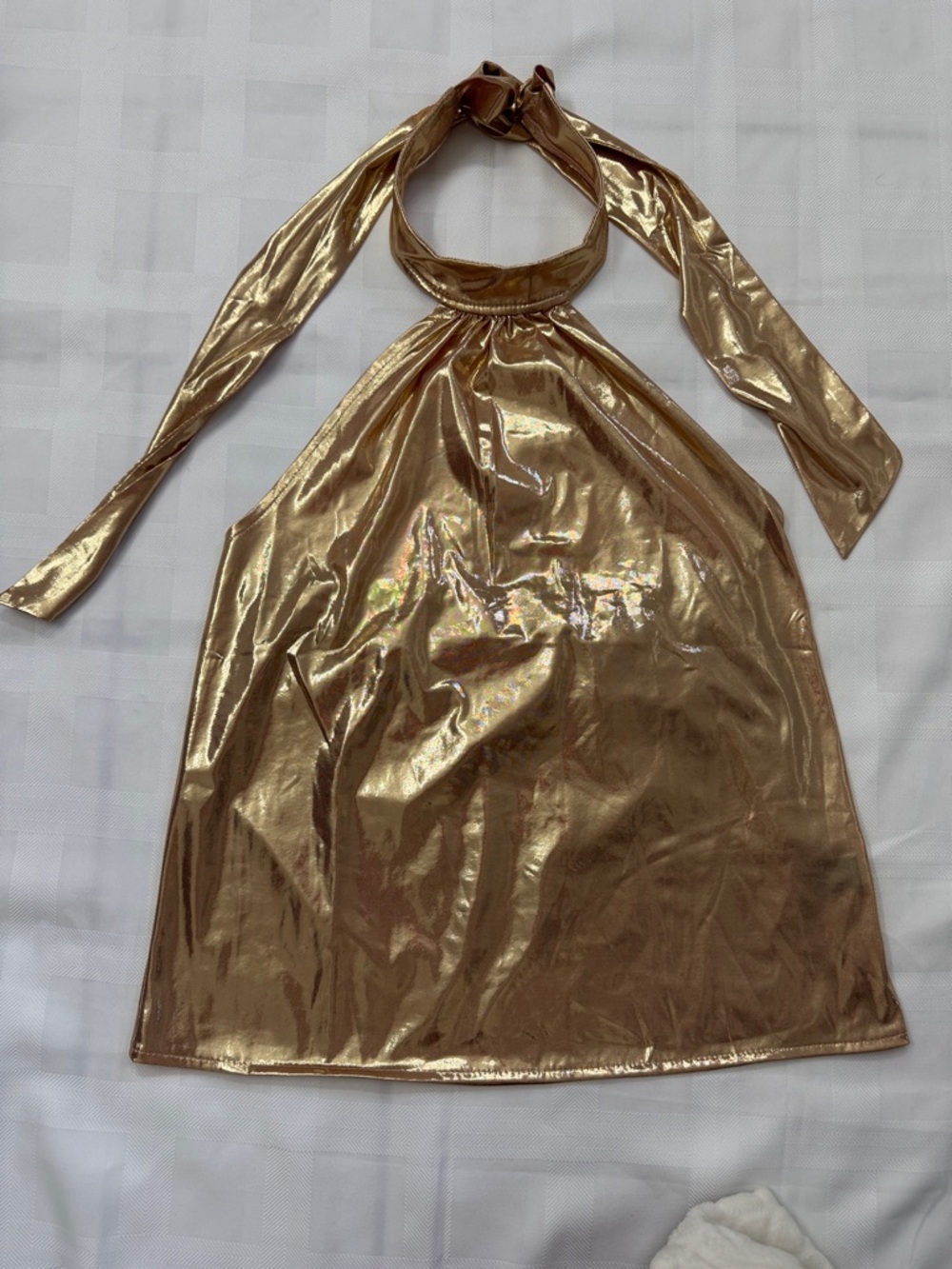 SHEIN Metallic Gold with Pink Hue Halter Neck Top with Tie